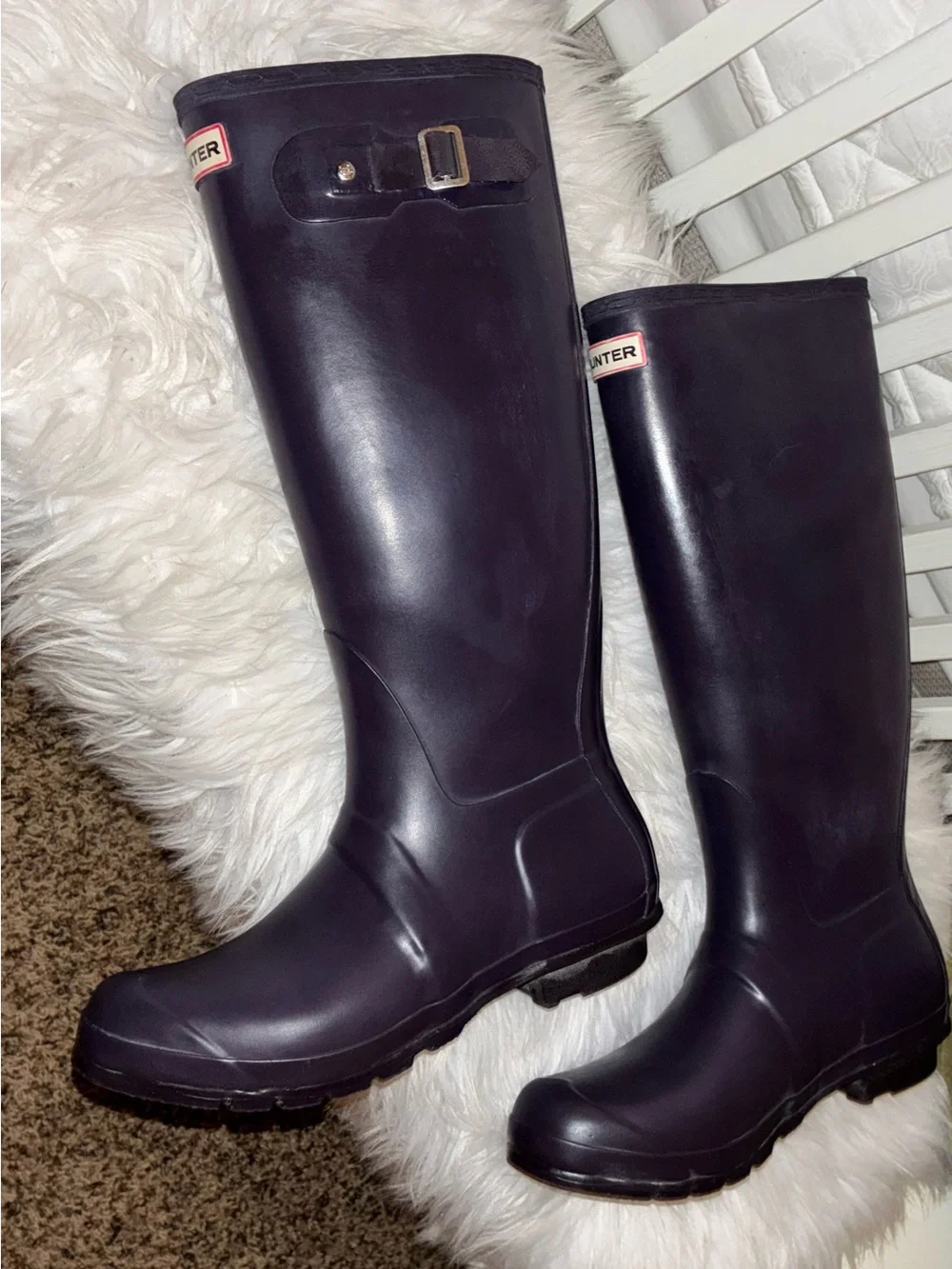 Original Hunter Tall Rubber Boots in Deep Purple Sz 8